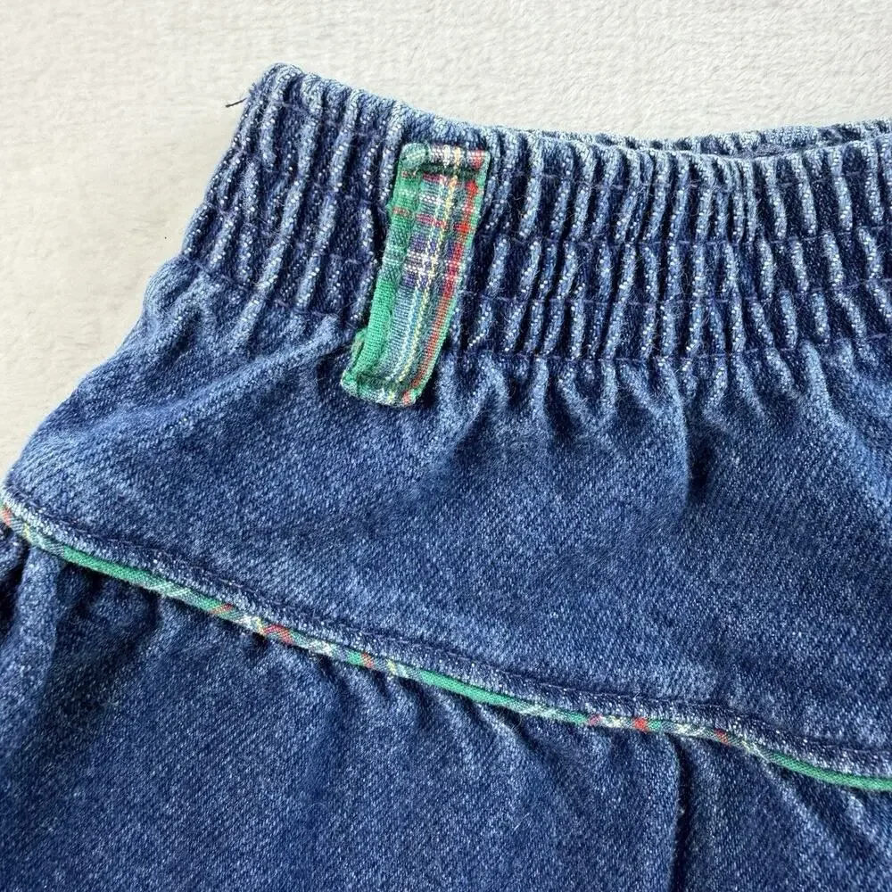 Vtg 90s OshKosh Girls 4 Denim Skirt Gingham Red Plaid‎ Trim Pull On USA Cotton